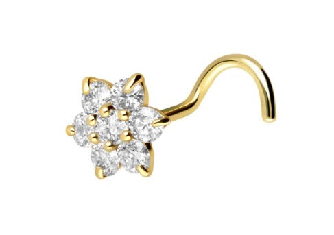 18Karat Gold Nasenstecker mit gefassten Steinen Blume