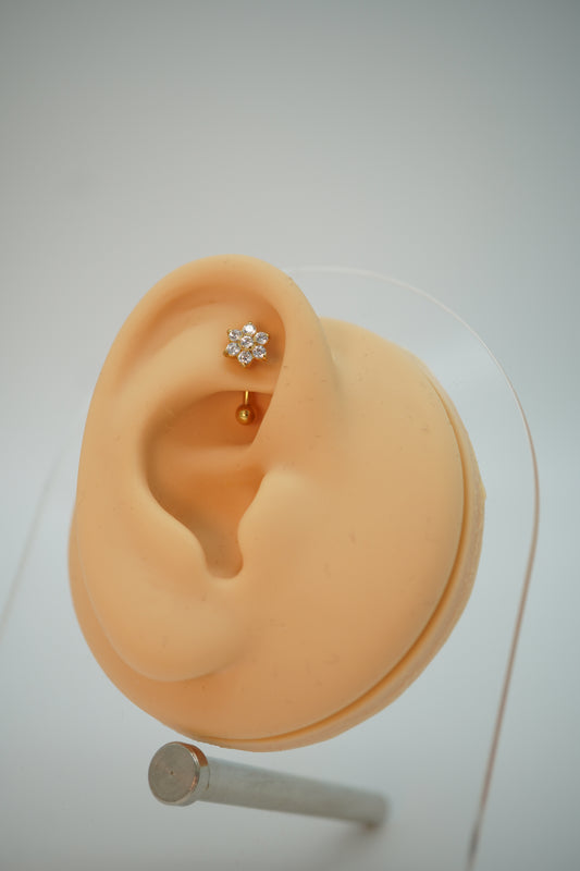 Rook-Spezial-Bumen-Piercing mit 7 Kristallen  /  Goldfarben Banane