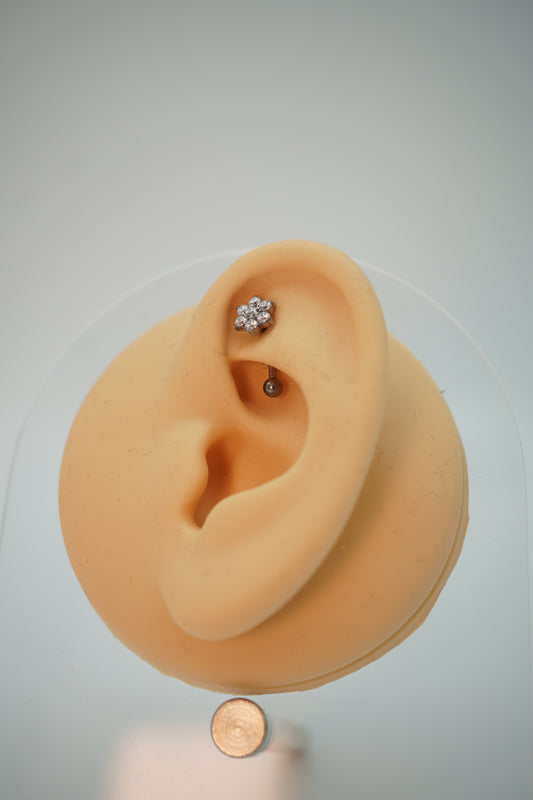 Rook-Spezial-Bumen-Piercing mit 7 Kristallen  /  Silberfarben Banane