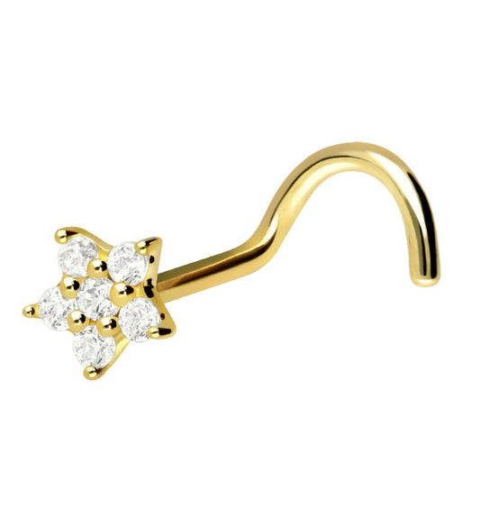 18Karat Gold Nasenstecker mit gefassten Steinen Blume
